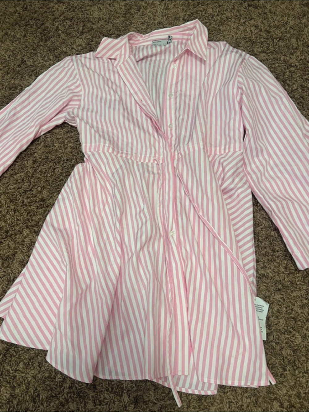Zara Pink and White Striped Button-Down Tunic